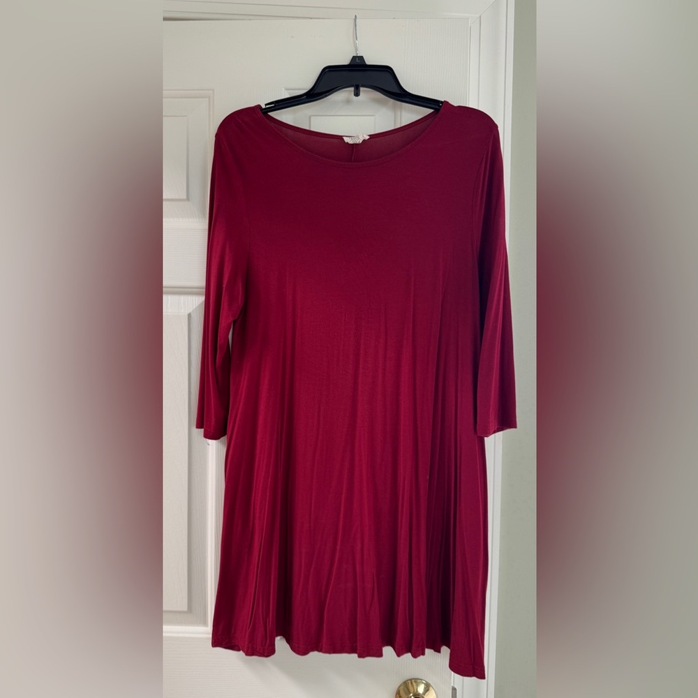 Yelete Burgundy 3/4 inch Sleeve Knee Length Dress - Picture 5 of 8